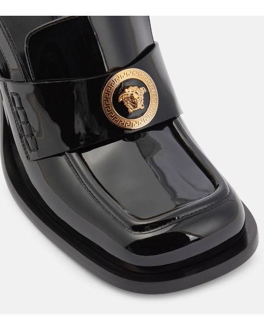 Versace Black Alia Patent Leather Slingback Loafer Pumps