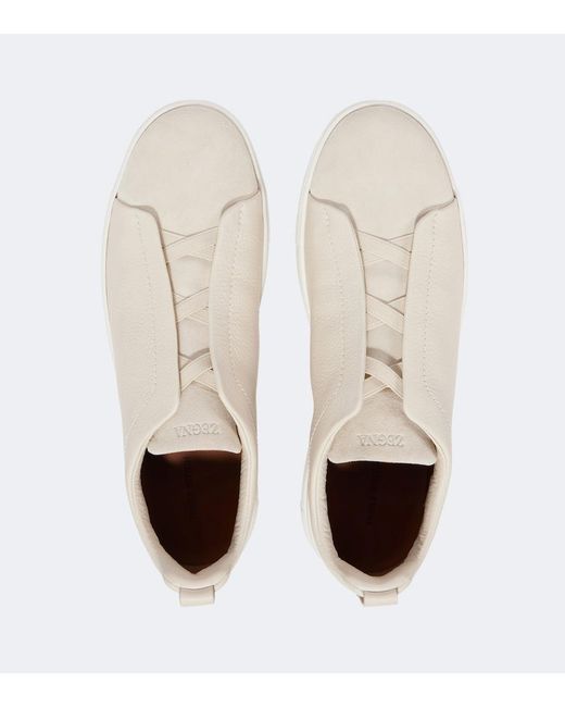 Zegna Natural Triple Stitch Leather Sneakers for men