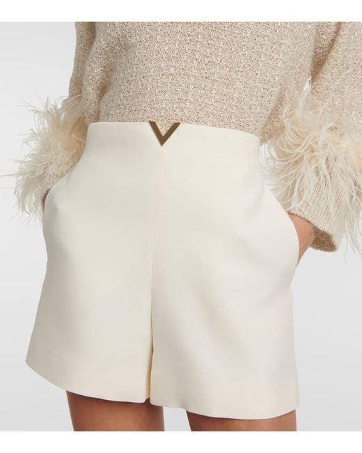 Valentino White Vlogo Wool And Silk Crepe Shorts