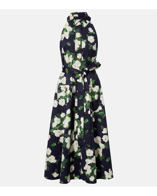 Carolina Herrera White Floral Faille Midi Dress