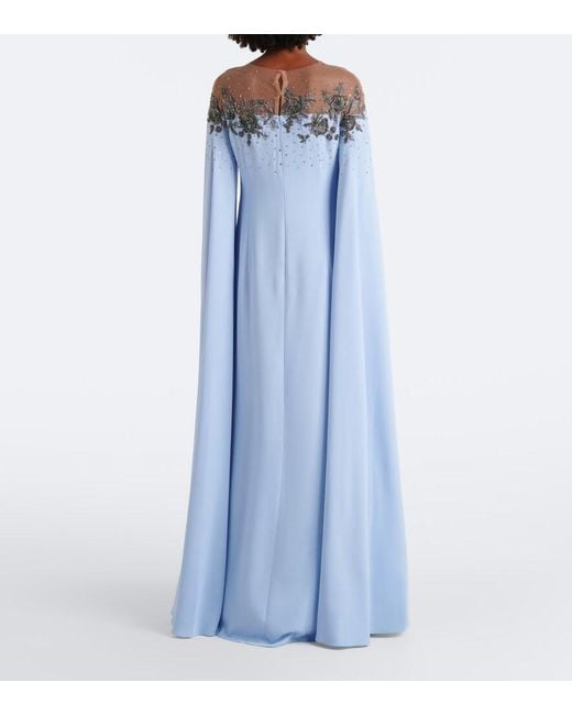 Carolina Herrera Blue Embellished Crepe Gown