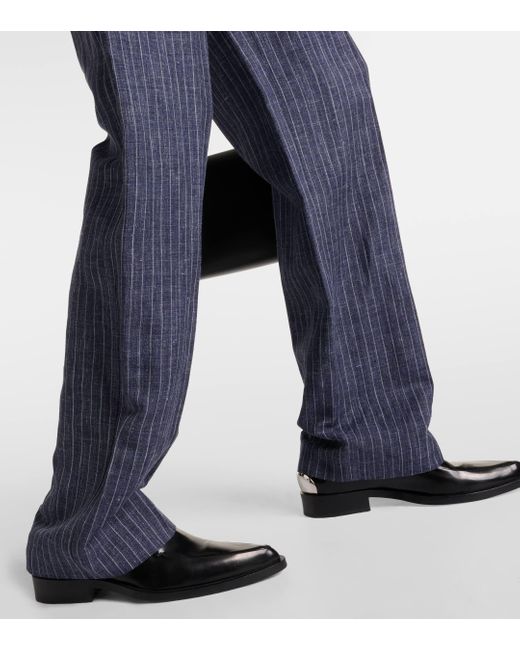 Loro Piana Blue Pinstripe High-rise Straight Pants