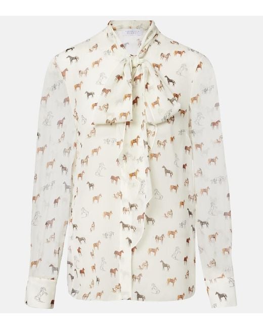 Gabriela Hearst Natural Shildon Tie-Neck Silk Blouse