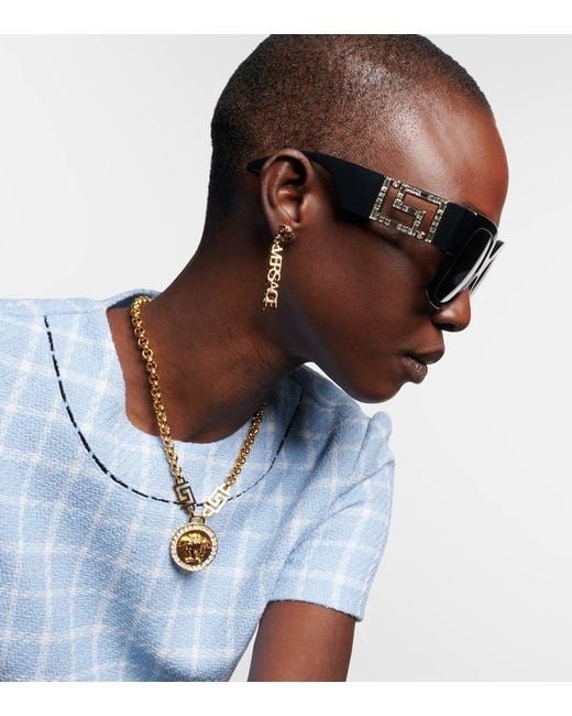 Versace Black Greca Embellished Oversized Sunglasses