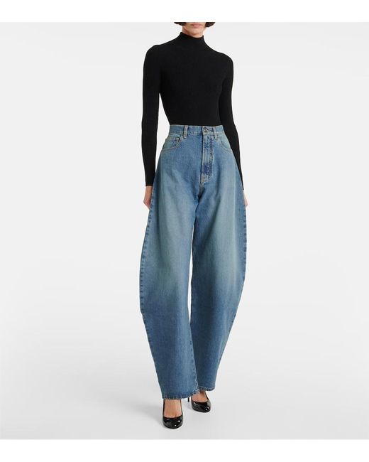 Alaïa Blue High-Rise Barrel-Leg Jeans