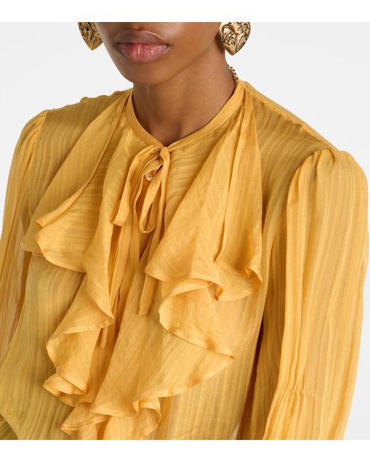 Etro Yellow Ruffled Silk Blouse