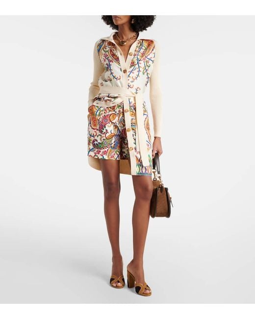 Etro Metallic Paisley Belted Cotton And Silk Cardigan