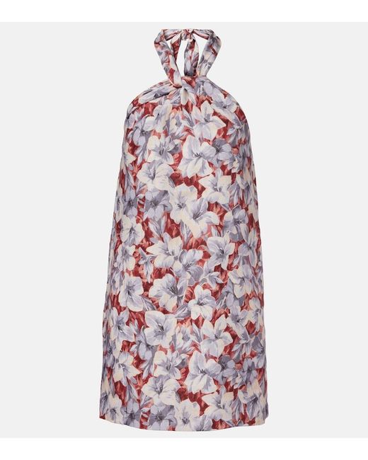 Posse Red Luna Floral Halterneck Linen Minidress