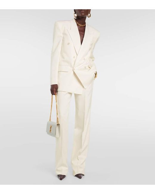 Pantalones anchos de lana de tiro alto Saint Laurent de color White