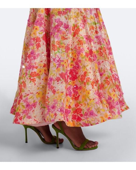 La Fuori Red Genevieve's Floral Embellished Maxi Dress