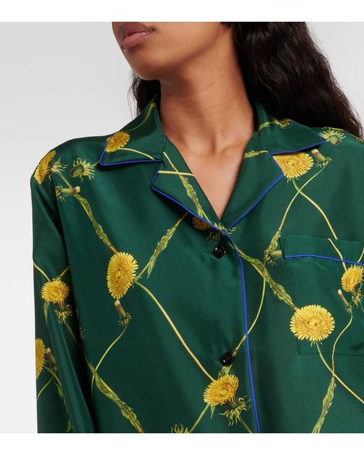 Camisa de pijama de popelin de seda Burberry de color Green