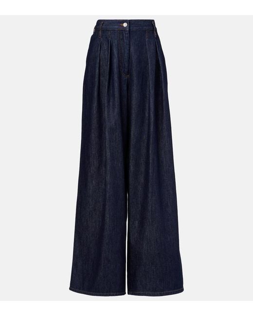Dries Van Noten Blue Pleated High-Rise Wide-Leg Jeans