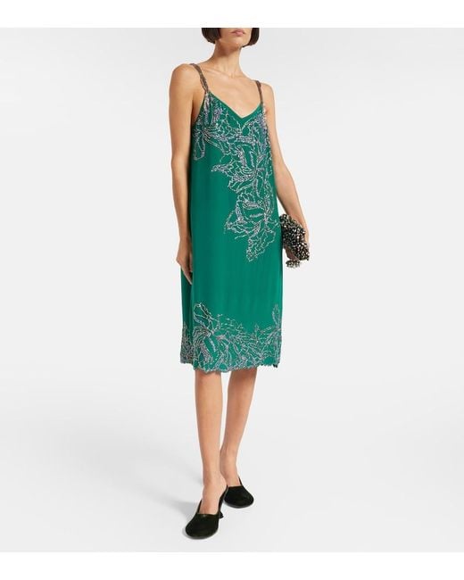 Dries Van Noten Green Beaded Silk Slip Dress