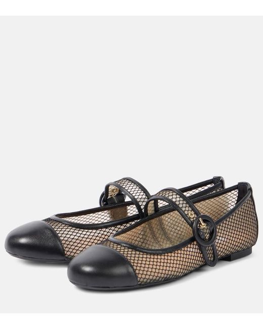 Aquazzura Brown Solstice Mesh And Leather Mary Jane Flats
