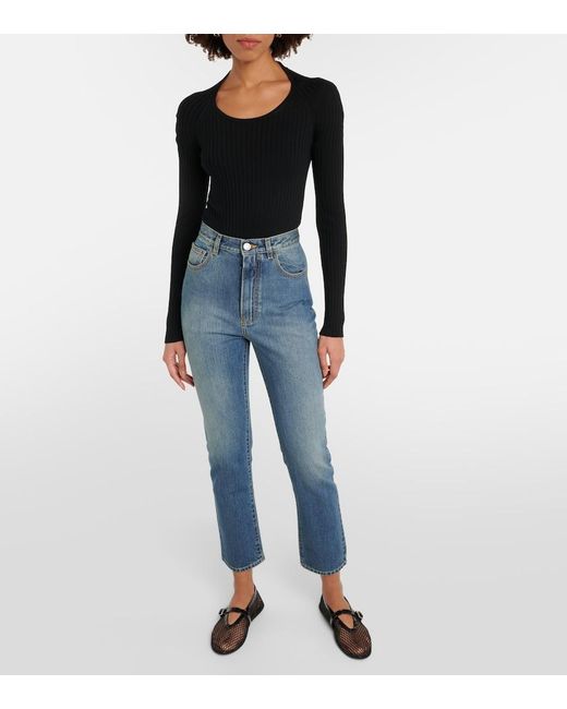 Alaïa Black Ribbed-Knit Bodysuit