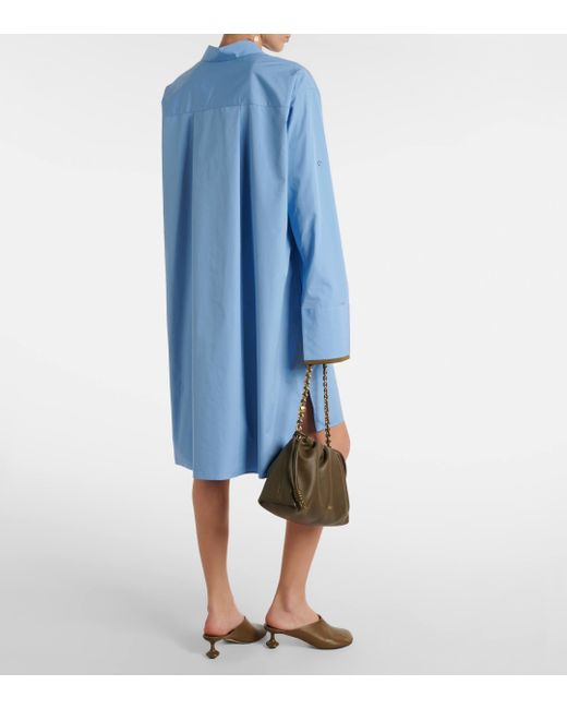 Loewe Blue Cotton Poplin Shirt Dress