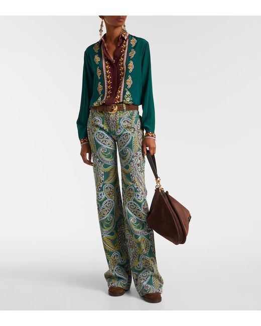 Etro Green Bedrucktes Oversize-Hemd Aus Seide