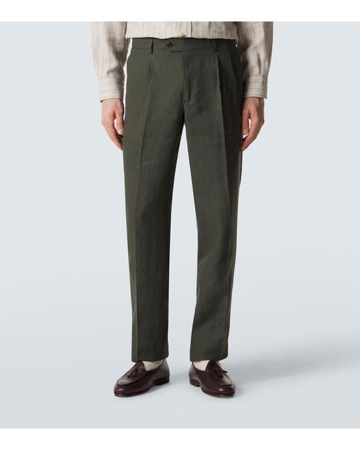 Rubinacci Gray Pleated Linen Slim Pants for men