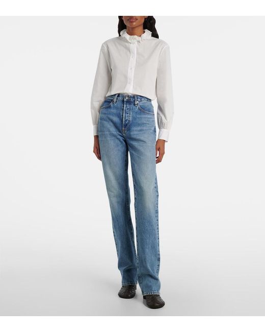 FRAME Blue Vertical High-Rise Straight Jeans