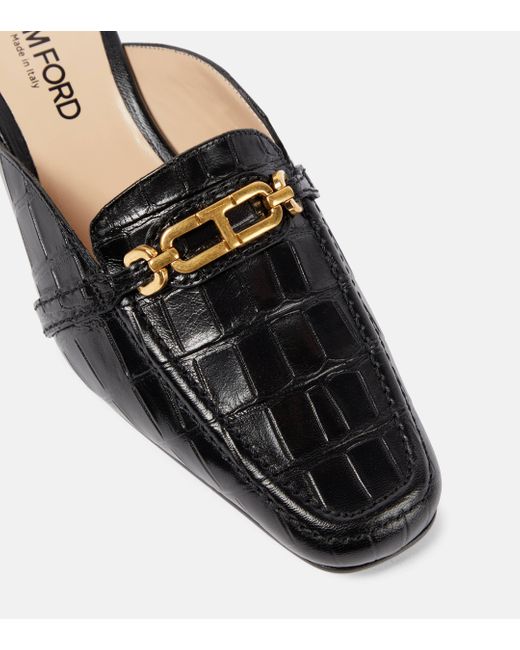 Tom Ford Black Whitney Croc-effect Leather Mules
