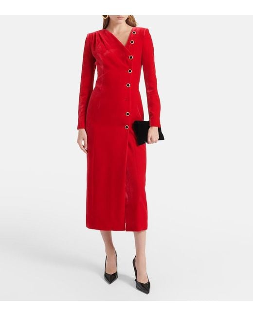 Alessandra Rich Red Velvet Midi Dress