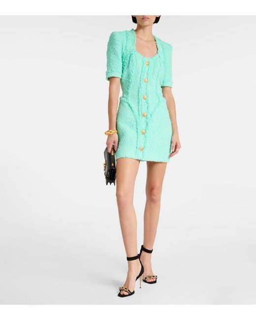 Balmain Green Embellished Tweed Minidress