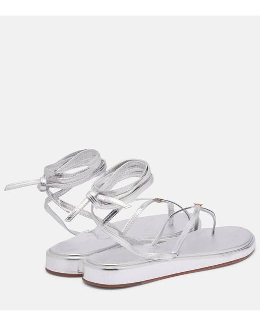 Tory Burch White Capri Metallic Leather Thong Sandals