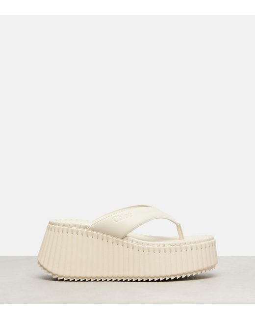 Chloé White Nama Leather Platform Thong Sandals