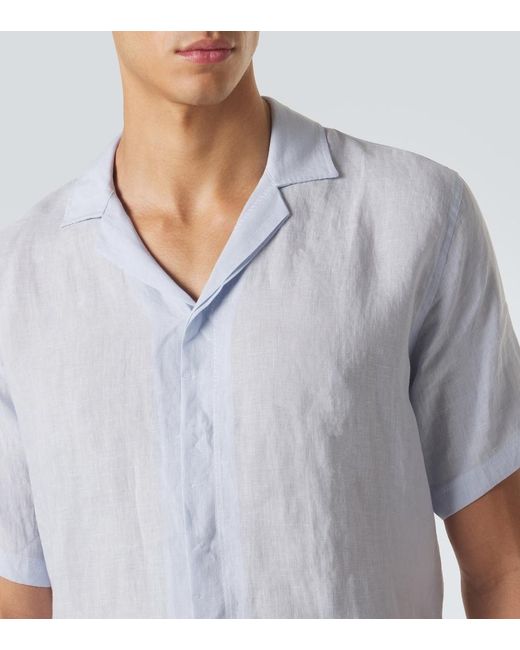 Orlebar Brown Blue Maitan Linen Bowling Shirt for men