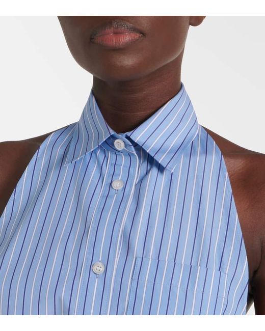 Vestido Corto De Algodon Con Cuello Halter Prada de color Blue