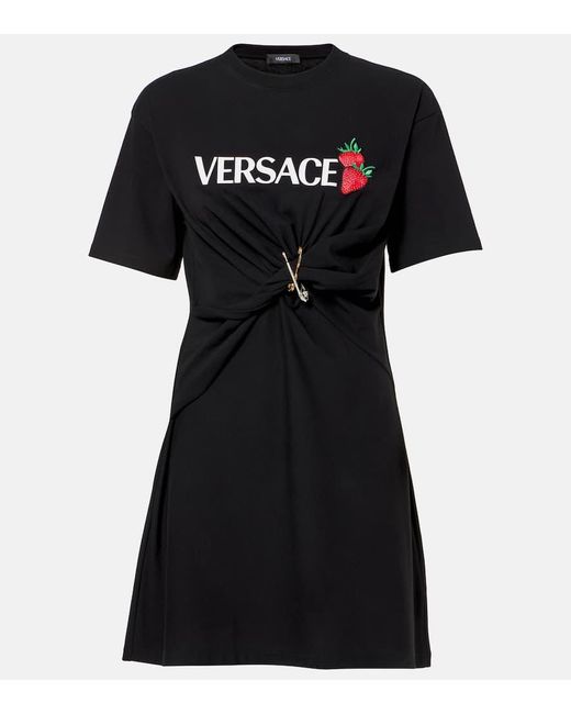 Versace Black Bedrucktes Minikleid Aus Baumwolle