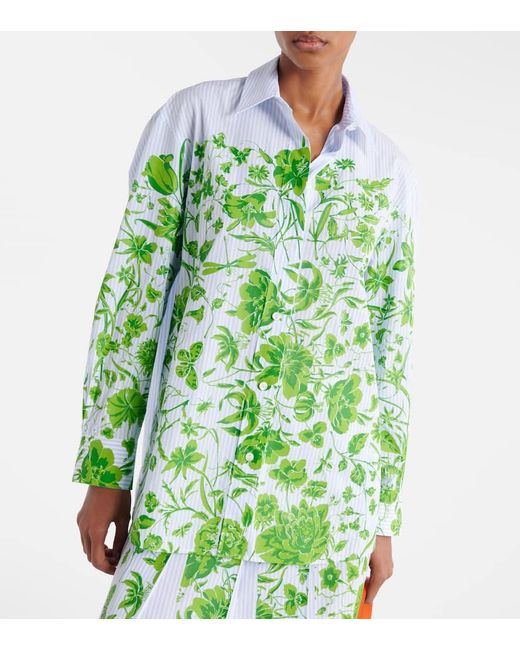 Gucci Green Flowers Striped Cotton Shirt