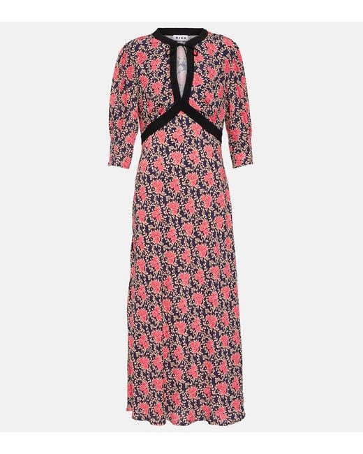 Rixo Red Petra Floral Keyhole Maxi Dress