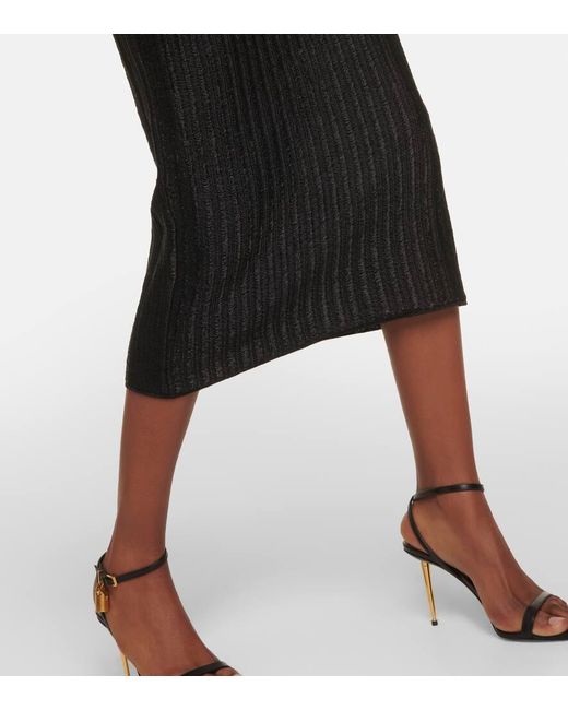 Tom Ford Black Metallic Cotton And Wool Midi Dress
