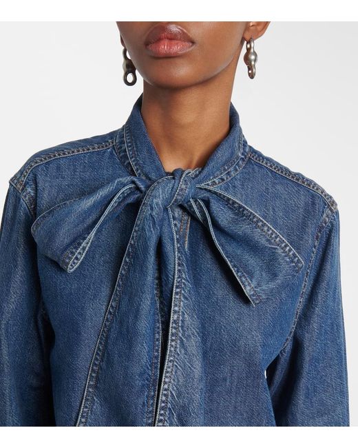 FRAME Blue Schluppenbluse Secretary Aus Denim