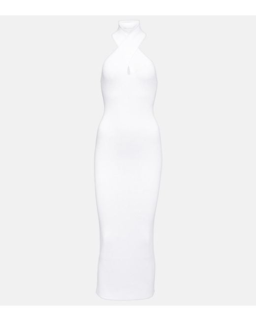 Alaïa White Halterneck Bodycon Midi Dress