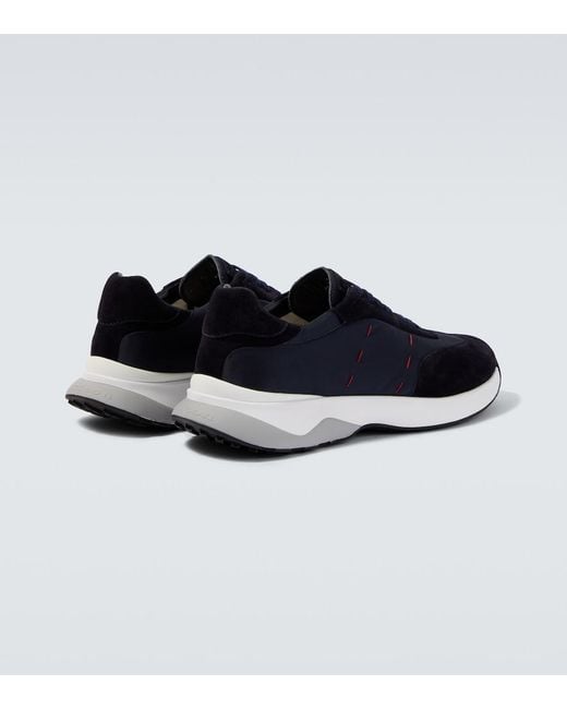 Kiton Blue Suede-Trimmed Sneakers for men