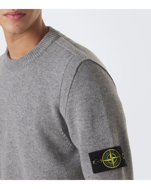 Stone Island Gray Compass Badge Wool-Blend Sweater for men