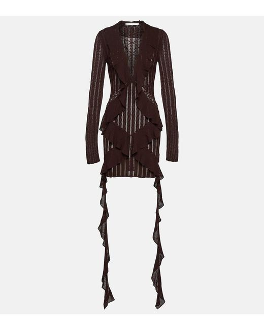 Dion Lee Brown Ruffled Pointelle Minidress