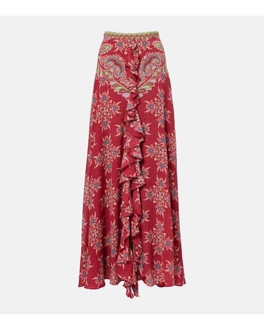 Etro Red Printed Maxi Skirt