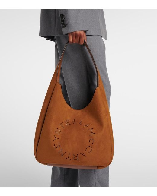 Stella McCartney Brown Logo Large Faux Suede Tote Bag