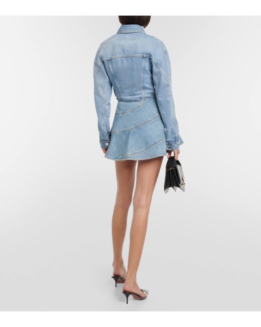 Alaïa Blue Embroidered Denim Miniskirt
