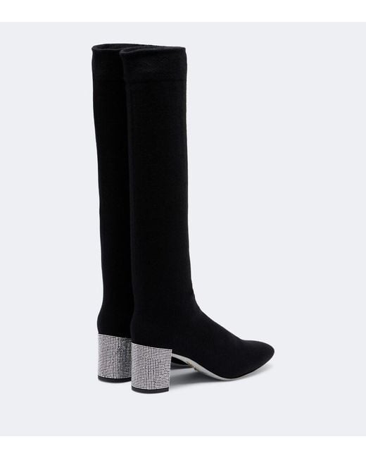 Rene Caovilla Black Sonia Crystal-Embellished Knee-High Boots