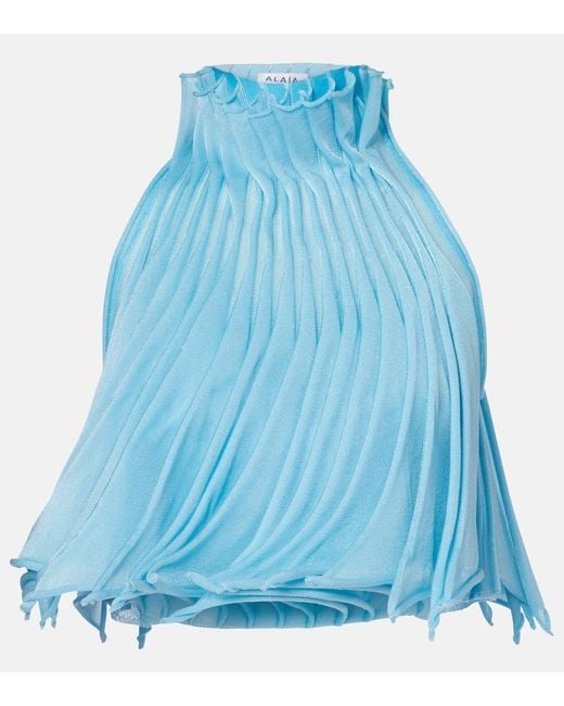 Alaïa Blue Pleated Mesh Crop Top