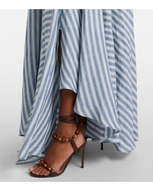 Ralph Lauren Blue Shamus Striped Linen Maxi Skirt