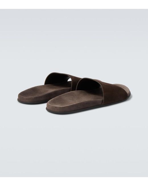 The Row Brown Hugh Suede Slides for men