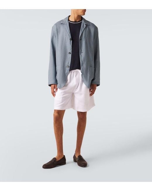 Brioni Blue Linen Overshirt for men