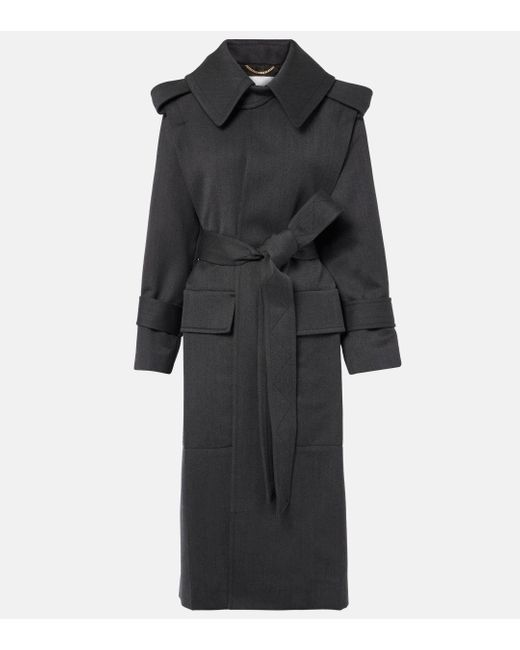 Victoria Beckham Black Wool-Blend Trench Coat