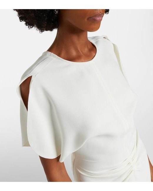 Victoria Beckham White Bela Gathered Cady Midi Dress