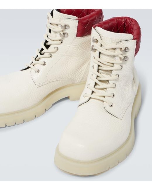 Bottega Veneta White Haddock Intrecciato Leather Lace-Up Boots for men